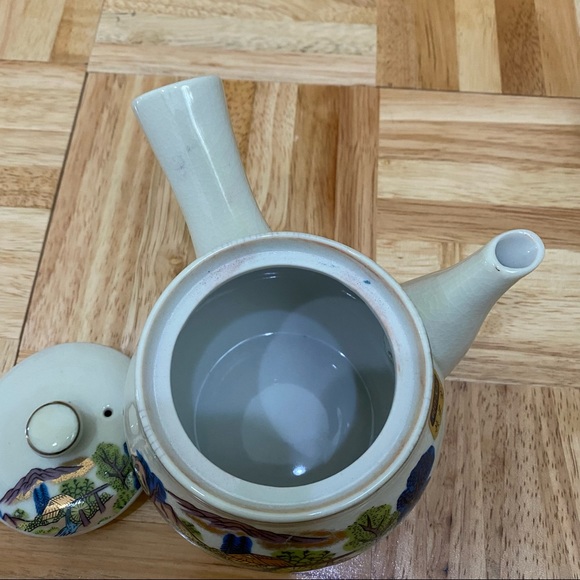 Vintage Japanese Kyusu Hand-painted Teapot Village Scene Teapot & 5 Cups Set - Picture 14 of 15
